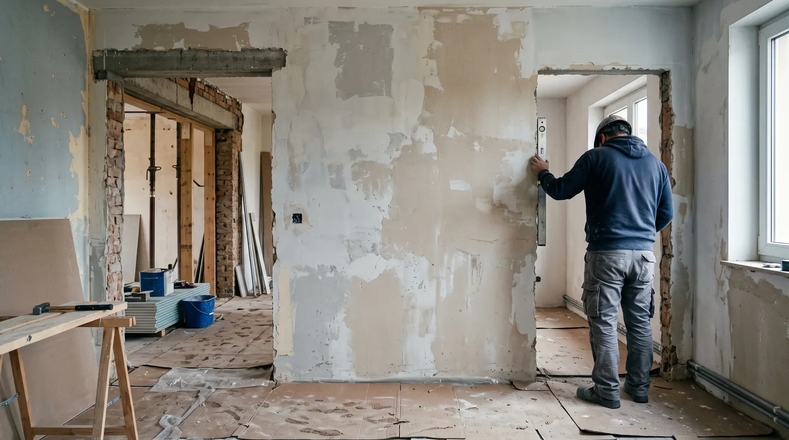 Contrôle au niveau pendant une rénovation intérieure